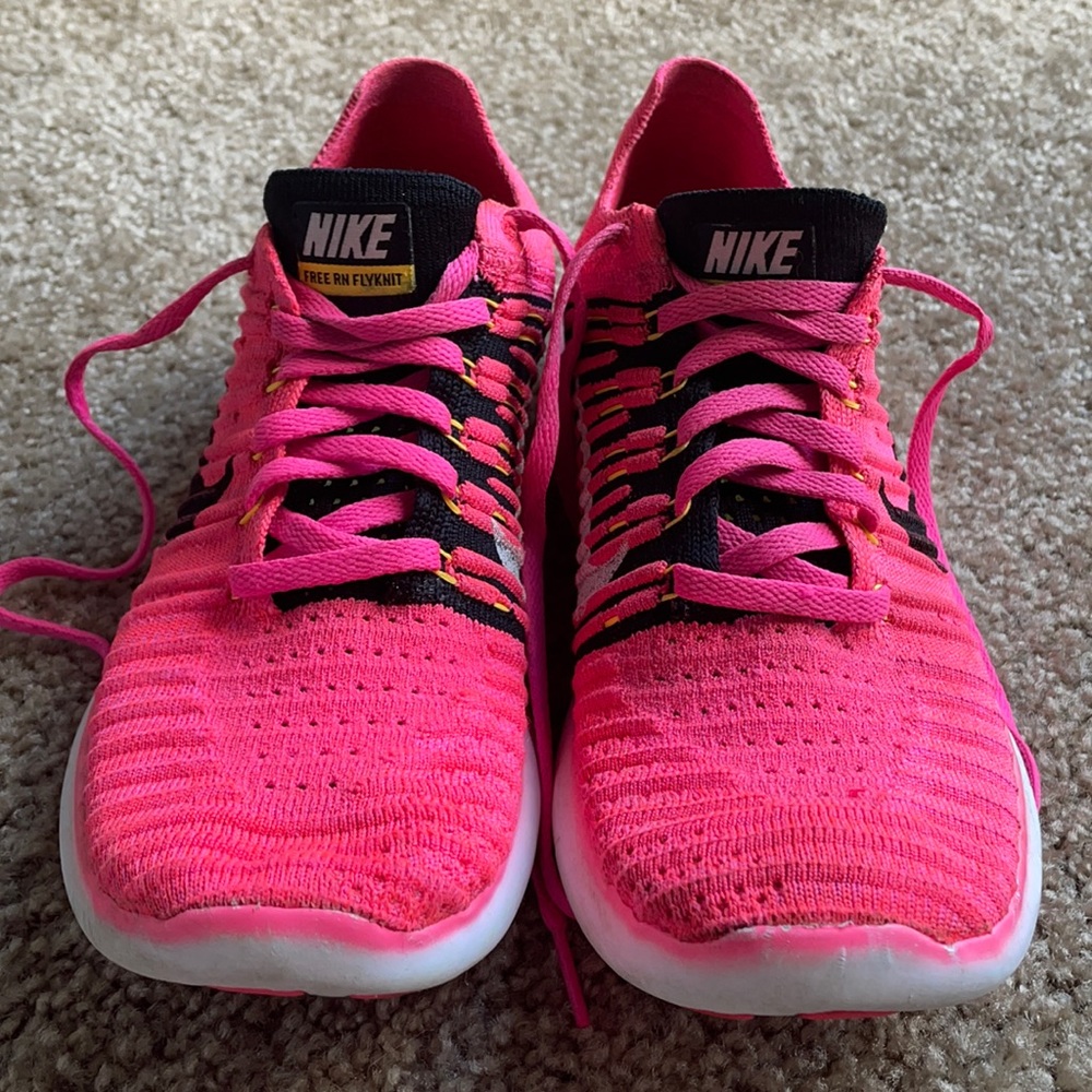 Nike Free Flyknit, Size 8, Neon Pink/White/Black